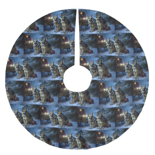 German Shepherd Snowy Sleigh Weihnachtsdekor Polyester Weihnachtsbaumdecke (Vorderseite)