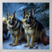 German Shepherd Snowy Sleigh Weihnachtsdekor Poster (Vorne)
