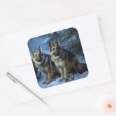 German Shepherd Snowy Sleigh Weihnachtsdekor Quadratischer Aufkleber (Umschlag)