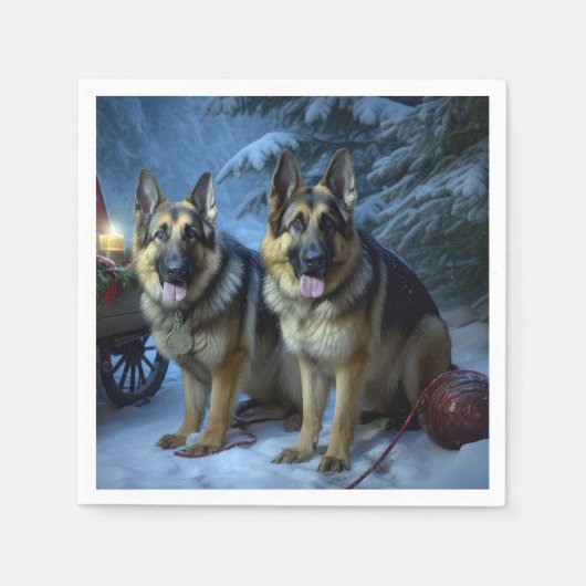 German Shepherd Snowy Sleigh Weihnachtsdekor Serviette (Vorderseite)