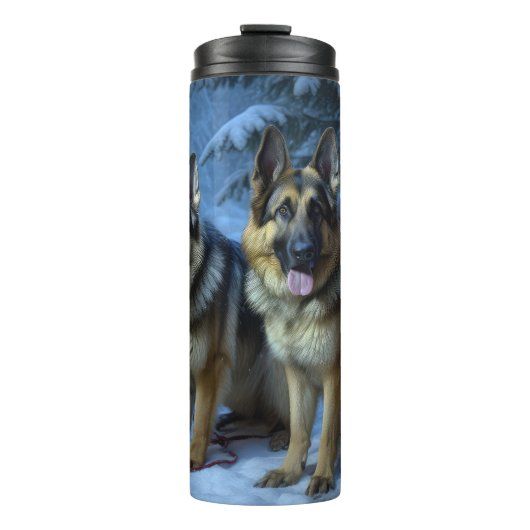 German Shepherd Snowy Sleigh Weihnachtsdekor Thermosbecher (Vorderseite)