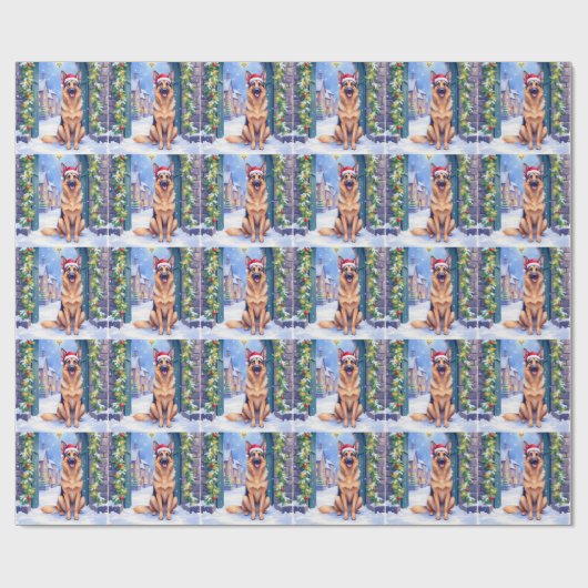 German Shepherd Snowy Town Gate Santa Christmas Geschenkpapier (Flach)