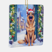 German Shepherd Snowy Town Gate Santa Christmas Keramikornament (Rechts)