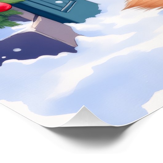 German Shepherd Snowy Town Gate Santa Christmas Poster (Ecke)