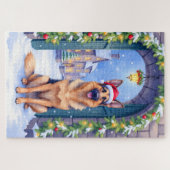German Shepherd Snowy Town Gate Santa Christmas Puzzle (Horizontal)
