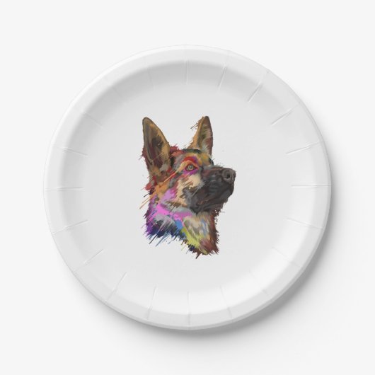 German Shepherd Splash Art Pappteller (Vorderseite)