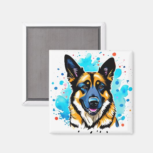 German Shepherd Splash Magnet (Vorderseite/Rückseite)