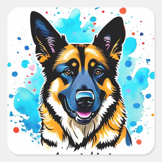 German Shepherd Splash Quadratischer Aufkleber (Vorderseite)