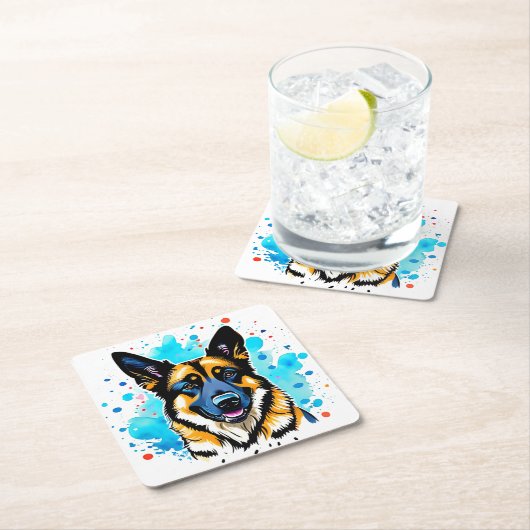 German Shepherd Splash Rechteckiger Pappuntersetzer (Vor Ort)
