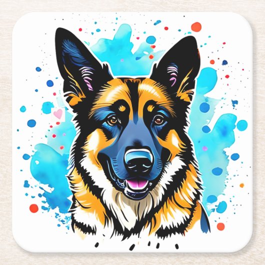 German Shepherd Splash Rechteckiger Pappuntersetzer (Vorderseite)