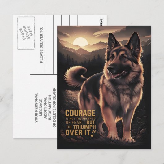 German Shepherd Sunrise Courage Postkarte (Vorne/Hinten)