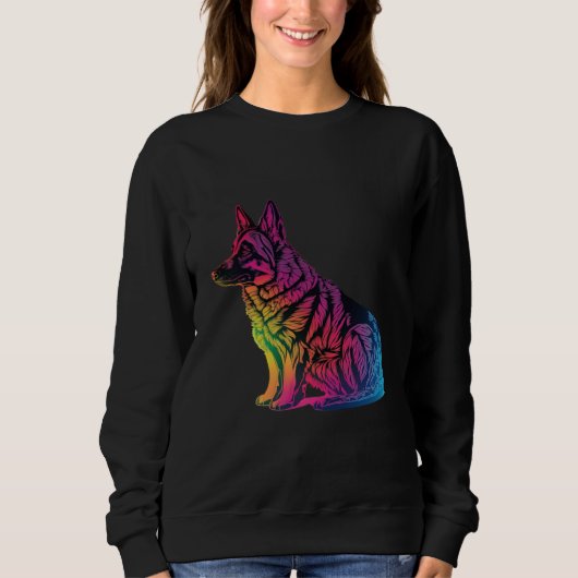 German Shepherd Synthwave 80s Retrowave Aesthetic Sweatshirt (Vorderseite)