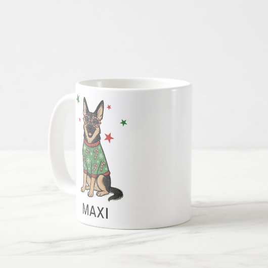 German Shepherd Ugly Christmas Sweater Dog Lover Kaffeetasse (Vorderseite Links)