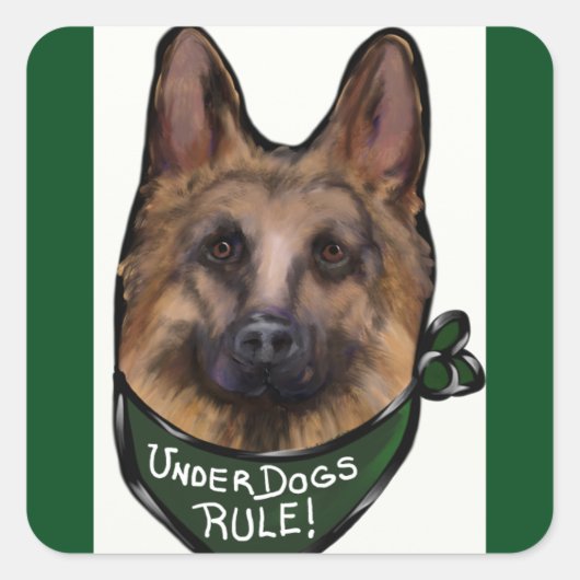 German Shepherd Underdog Quadratischer Aufkleber (Vorderseite)