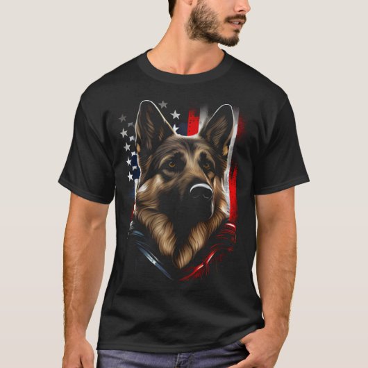 German Shepherd US Flag America USA German Shepher T-Shirt (Vorderseite)