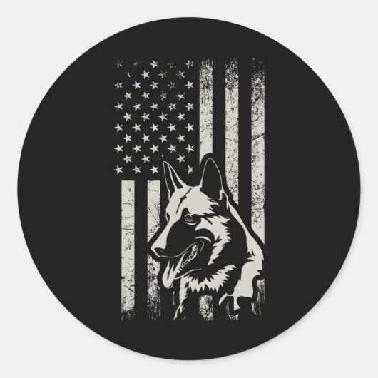 German Shepherd USA Flag American Patriot Gift Runder Aufkleber (Vorderseite)