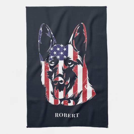German Shepherd USA Flag Custom Geschirrtuch (Vertikal)