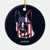 German Shepherd USA Flag Custom Keramik Ornament (Vorne)