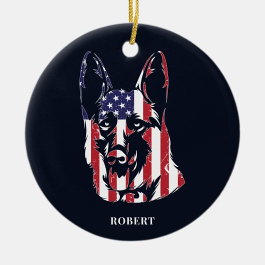 German Shepherd USA Flag Custom Keramik Ornament (Vorne)