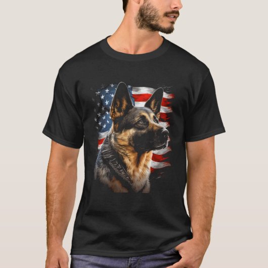 German Shepherd USA Flag Patriotic German Shepherd T-Shirt (Vorderseite)