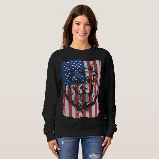 German Shepherd USA Merica Flag Retro Sweatshirt (Vorne ganz)