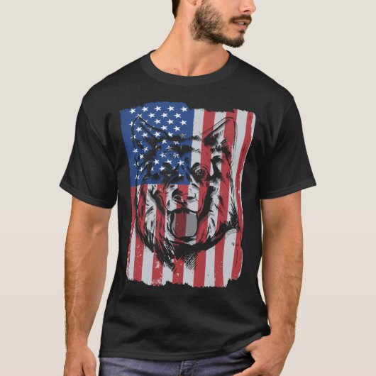 German Shepherd USA Merica Flag Retro T-Shirt (Vorderseite)