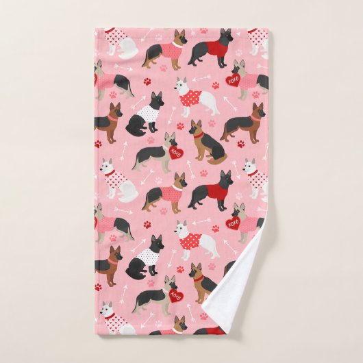 German Shepherd Valentine Pattern Badhandtuch Set (Handtuch)