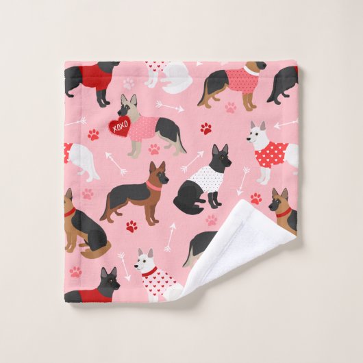 German Shepherd Valentine Pattern Badhandtuch Set (Waschlappen)