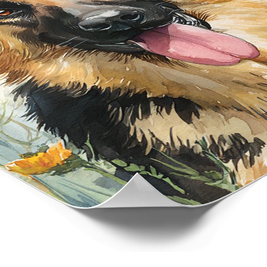German Shepherd Watercolor Portrait Poster - Niedl (Ecke)