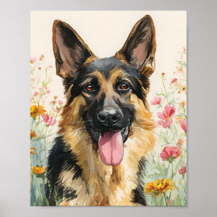 German Shepherd Watercolor Portrait Poster - Niedl