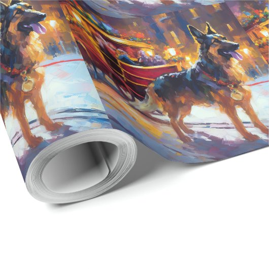 German Shepherd Weihnachtsfeiertage Geschenkpapier (Rolleneckpunkt)