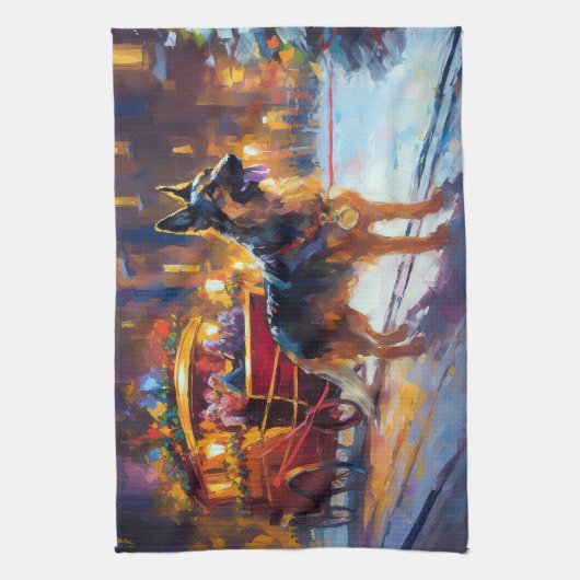 German Shepherd Weihnachtsfeiertage Geschirrtuch (Vertikal)