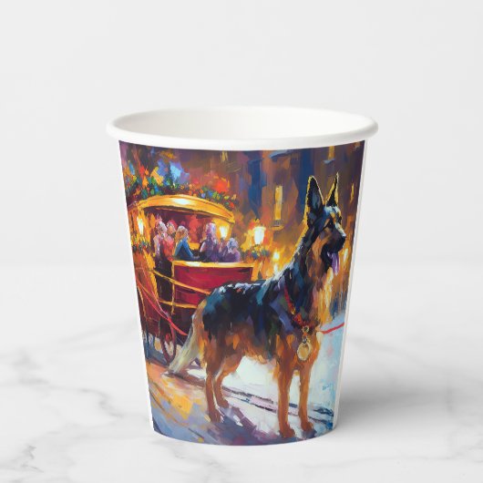 German Shepherd Weihnachtsfeiertage Pappbecher (Rückseite)