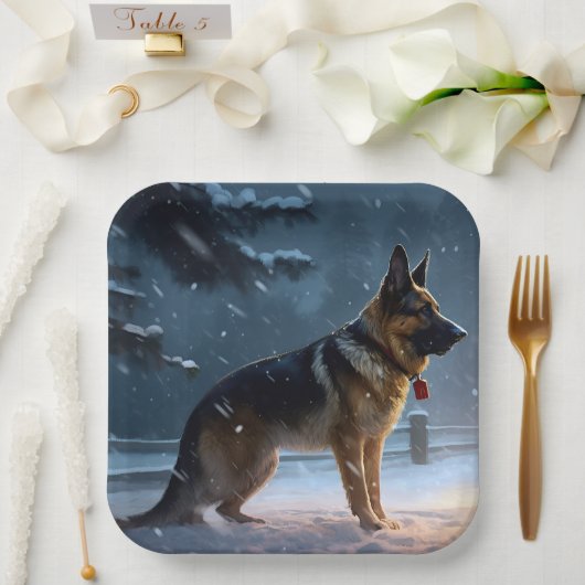 German Shepherd Weihnachtsfeiertage Pappteller (Hochzeit)