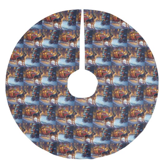 German Shepherd Weihnachtsfeiertage Polyester Weihnachtsbaumdecke (Vorderseite)