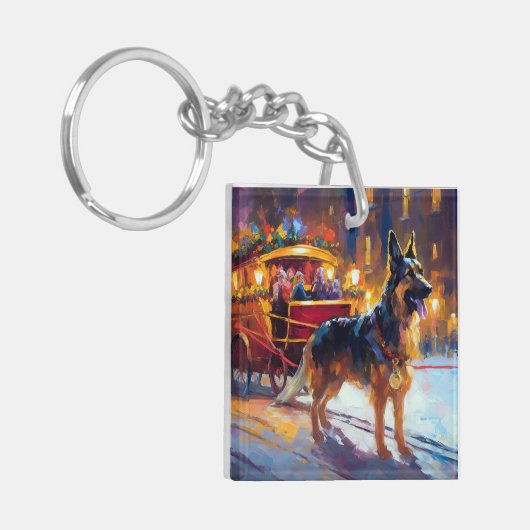 German Shepherd Weihnachtsfeiertage Schlüsselanhänger (Vorderseite links)