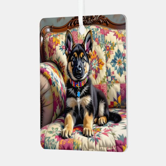 German Shepherd Welppy Dog Personalisierte Weihnac Ornament Aus Metall (Vorderseite links)