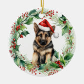 German Shepherd Welppy Holly Wreath Weihnachten Keramik Ornament (Vorne)