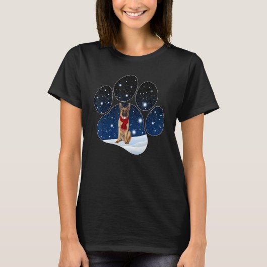 German Shepherd Winter Snow Paw Dogs Christmas T-Shirt (Vorderseite)