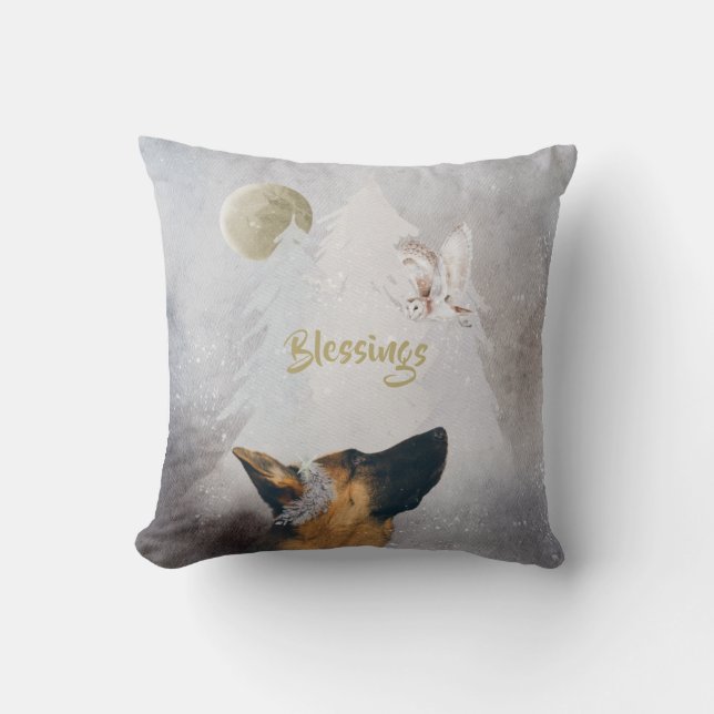 German Shepherd Winter Watercolor Holiday Gold  Kissen (Vorderseite)