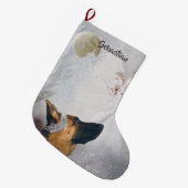 German Shepherd Winter Watercolor Holiday Großer Weihnachtsstrumpf (Vorderansicht (hängend))