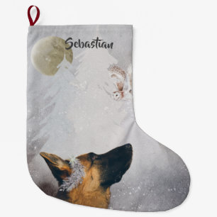 German Shepherd Winter Watercolor Holiday  Großer Weihnachtsstrumpf