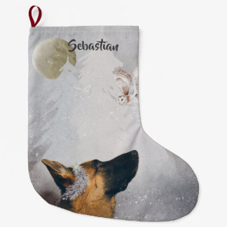 German Shepherd Winter Watercolor Holiday Großer Weihnachtsstrumpf
