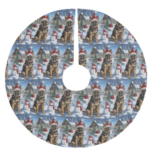 German Shepherd Winter Wonderland Christmas Joy Polyester Weihnachtsbaumdecke (Vorderseite)