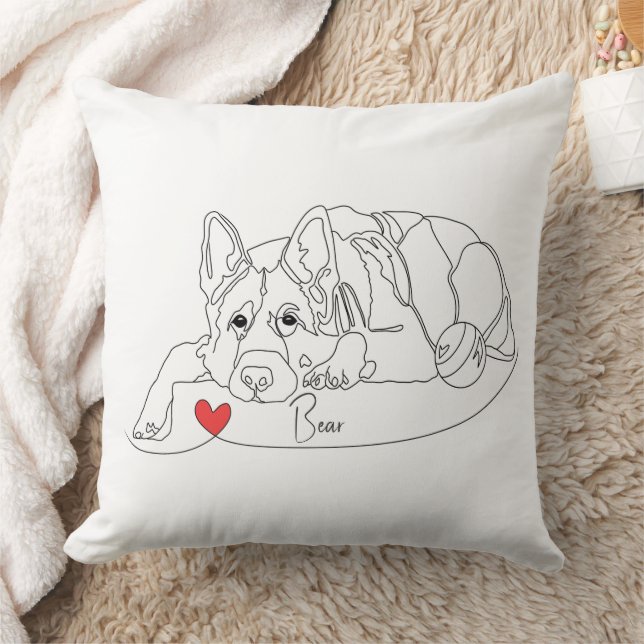 German Shepherd with Ball Line Art with Name Kissen (Decke)