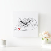 German Shepherd with Ball Line Art with Name Quadratische Wanduhr (Zuhause)