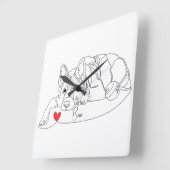 German Shepherd with Ball Line Art with Name Quadratische Wanduhr (Winkel)