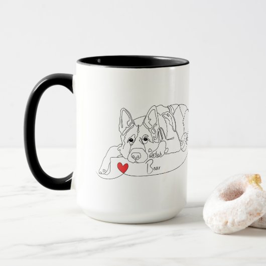 German Shepherd with Ball Line Art with Name Tasse (Mit Donut)