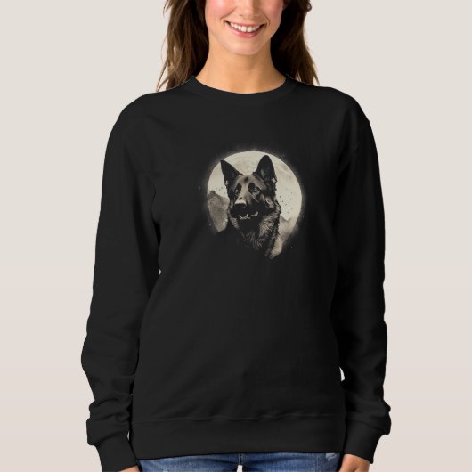 German Shepherd With Full Moon in Background - Dog Sweatshirt (Vorderseite)