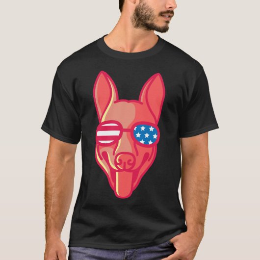 German Shepherd With Glasses Nerd Dog Us Flag T-Shirt (Vorderseite)